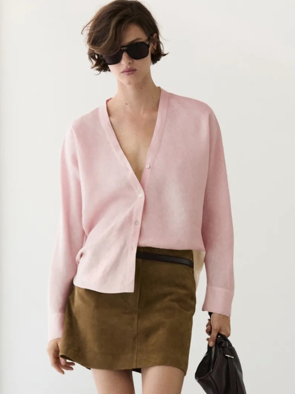 Massimo Dutti NWT LIGHTWEIGHT 100% LINEN V-NECK SHIRT PINK 5150/730